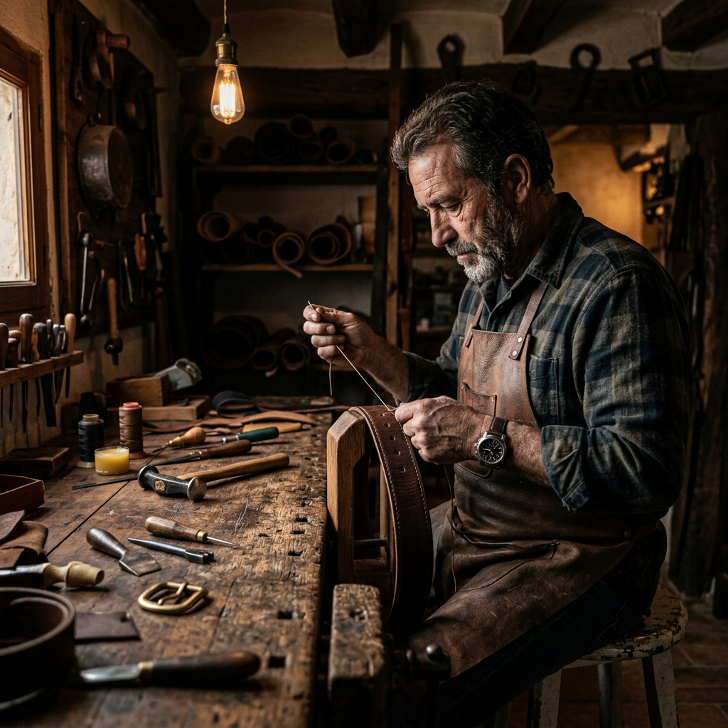Master artisan crafting leather